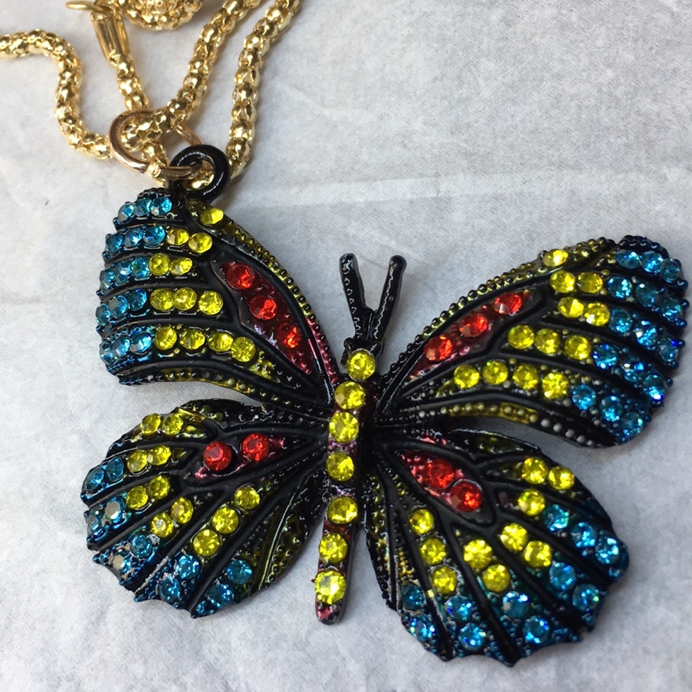 Jeweled multicolored butterfly necklace